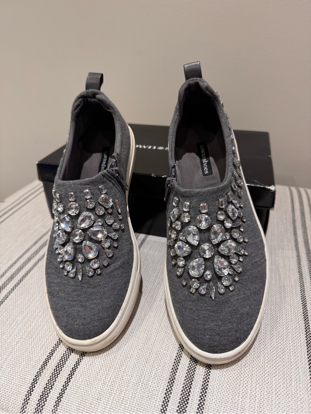Town Shoes Women's Gray Embellished Slip-On Sneakers, size 9